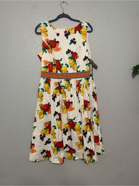 New York & Company White Sleeveless Dress with Red and Yellow Fruit Print